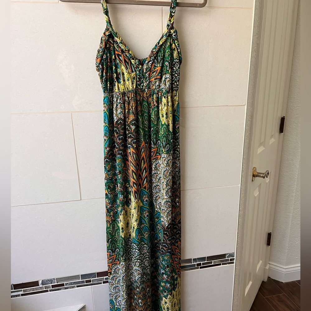 Full Length Green Patterned Maxi Dress
